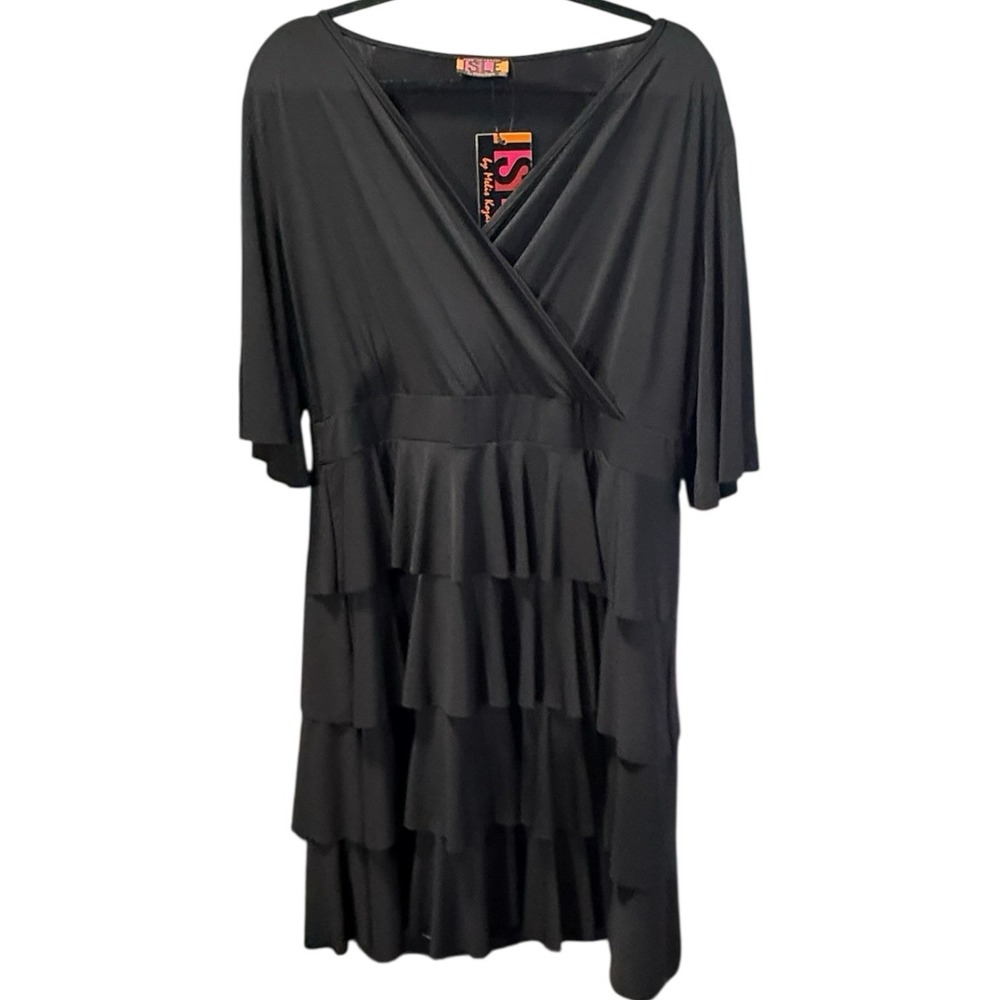 ISLE NWT Cocktail Dress Size XL Black Tiered Ruffled Stretch Knit Whimsygoth